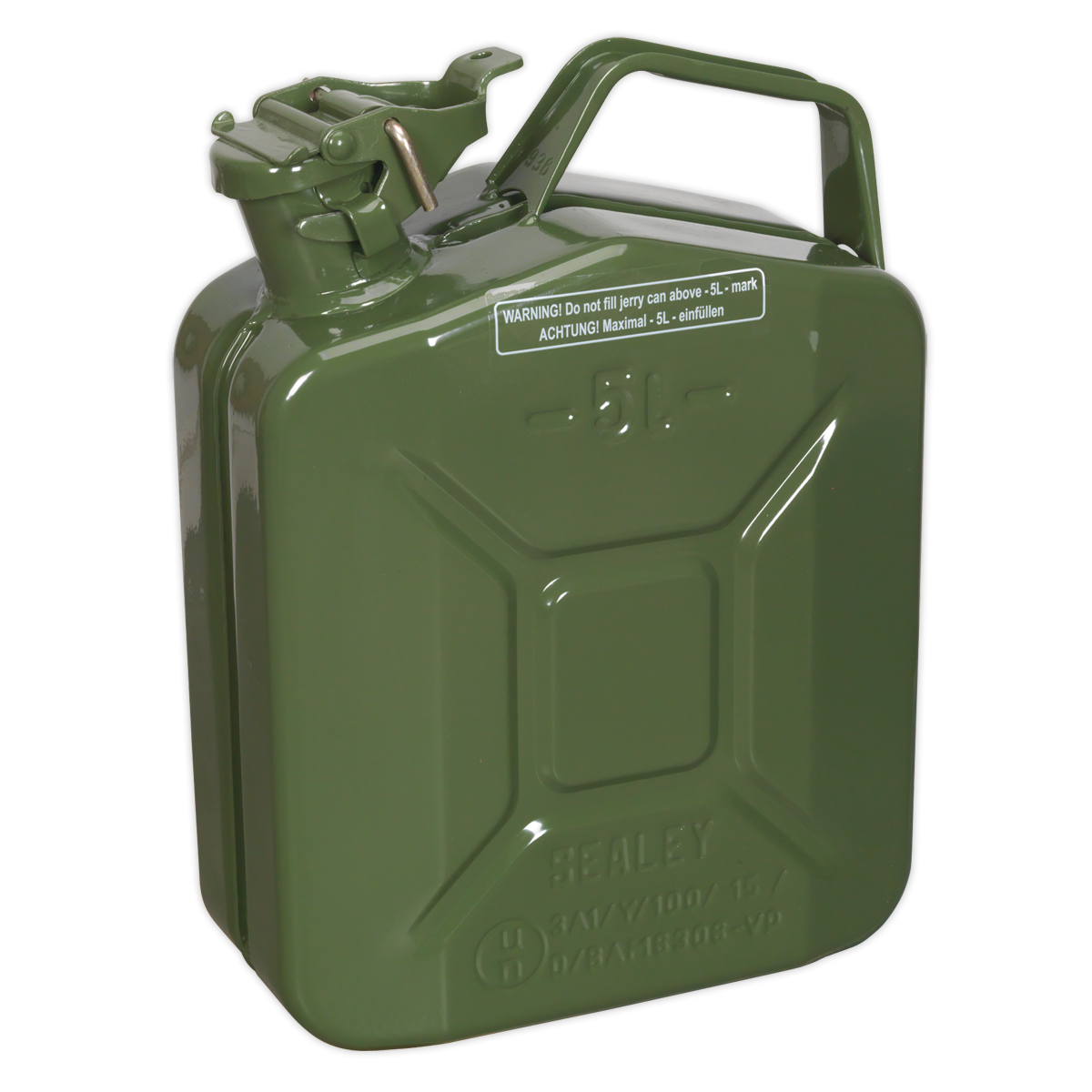 Sealey Jerry Can 5L Pickled Steel Leakproof Bayonet With Locking Pin Green JC5MG