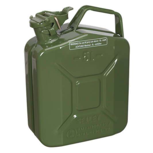 Sealey Jerry Can 5L Pickled Steel Leakproof Bayonet With Locking Pin Green JC5MG