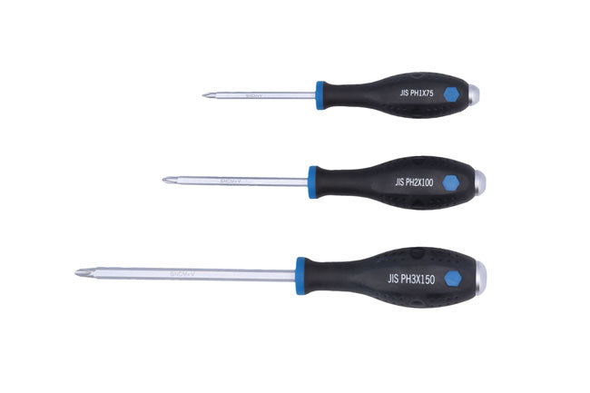 LASER 8037 3Pcs Screwdriver JIS Pound Thru Set PH1 75mm PH2 100mm PH3 150mm CrMo