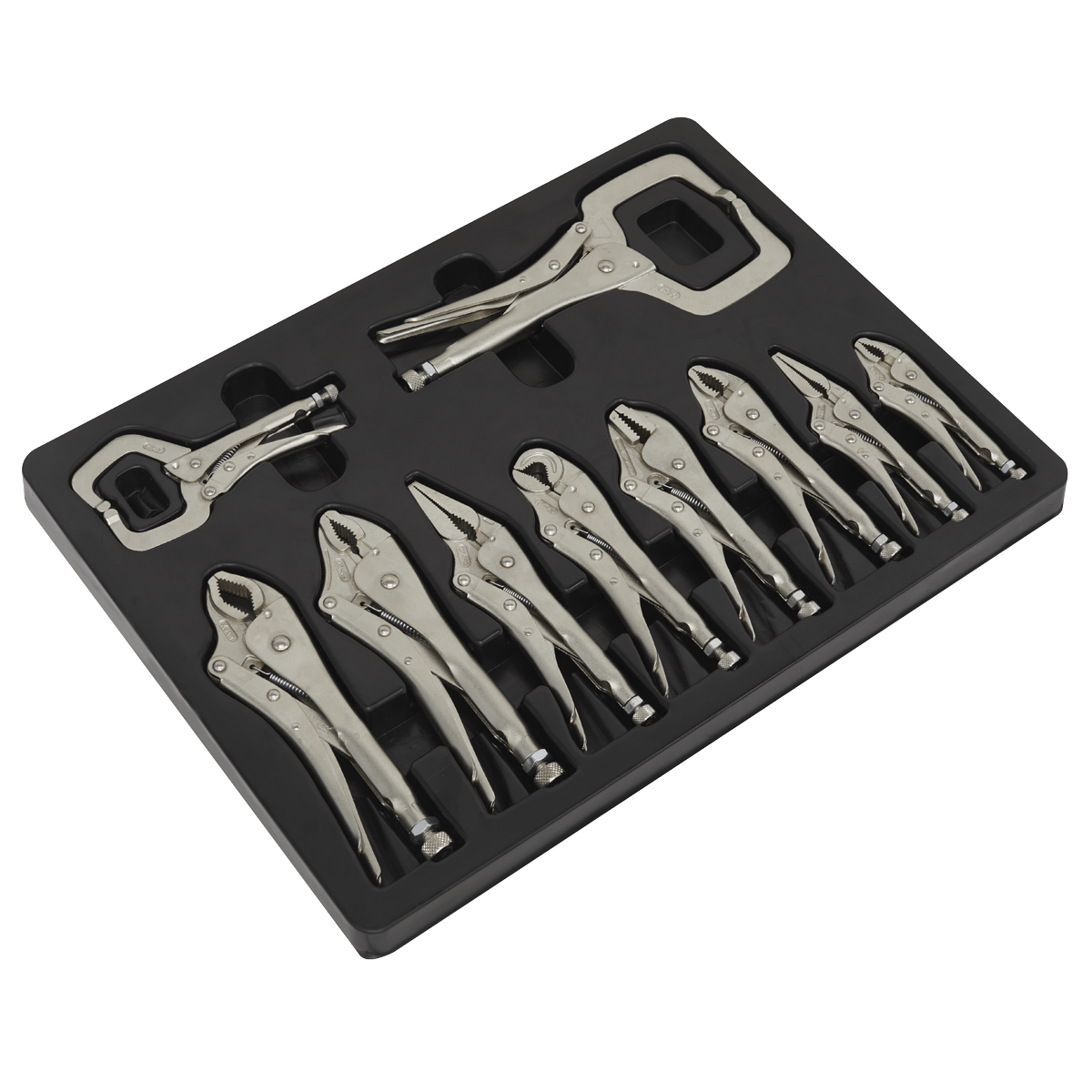 Sealey Locking Pliers Set With Deep-Cut Jaw Faces Assist Grip 10 Pieces AK6800