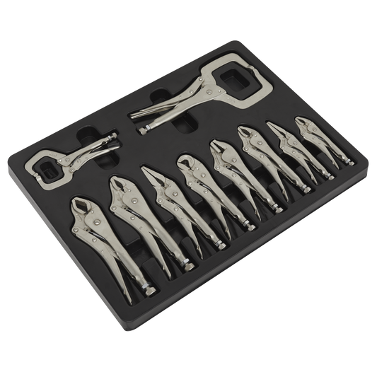 Sealey Locking Pliers Set With Deep-Cut Jaw Faces Assist Grip 10 Pieces AK6800