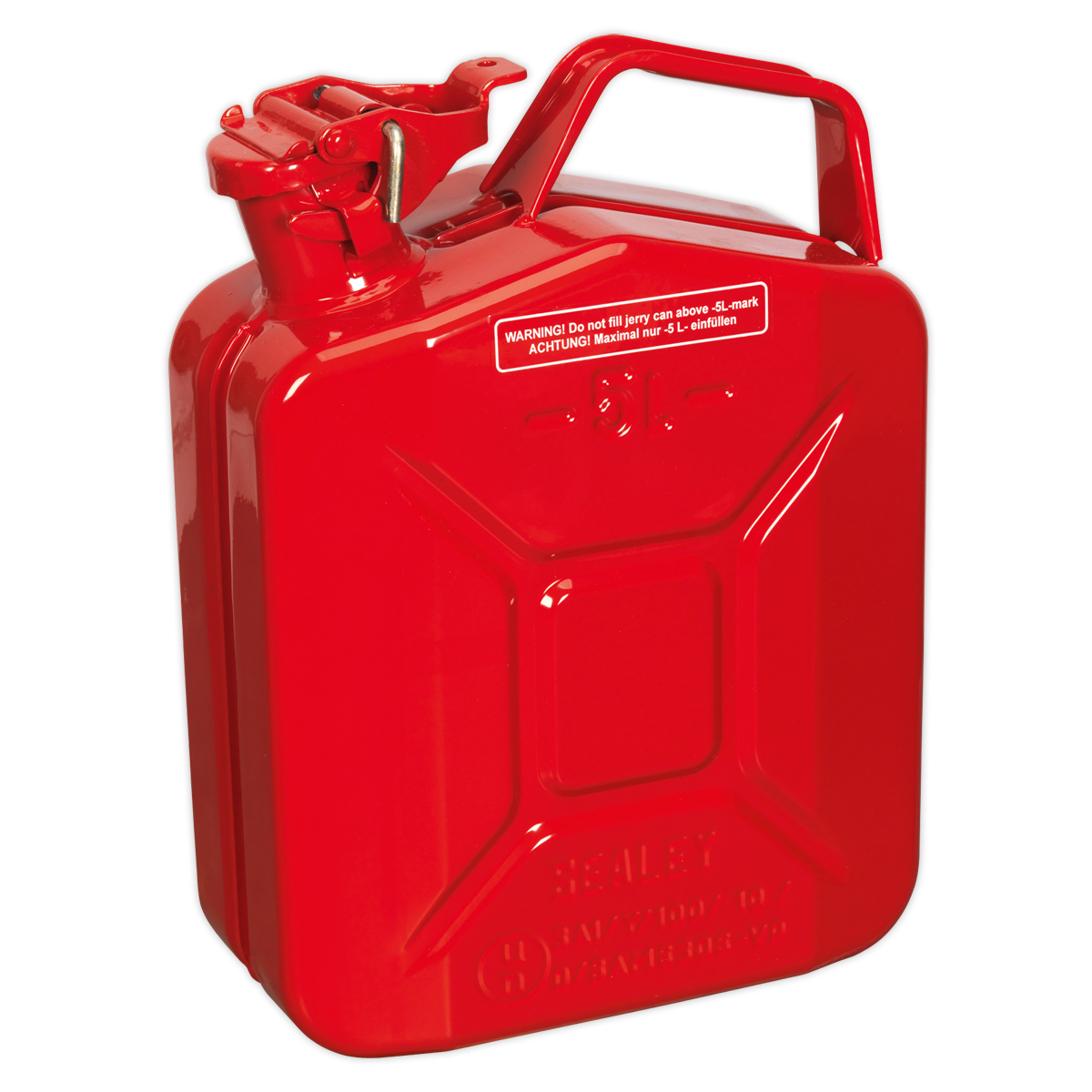 Sealey Jerry Can 5L Pickled Steel Leakproof Bayonet With Locking Pin Red JC5MR