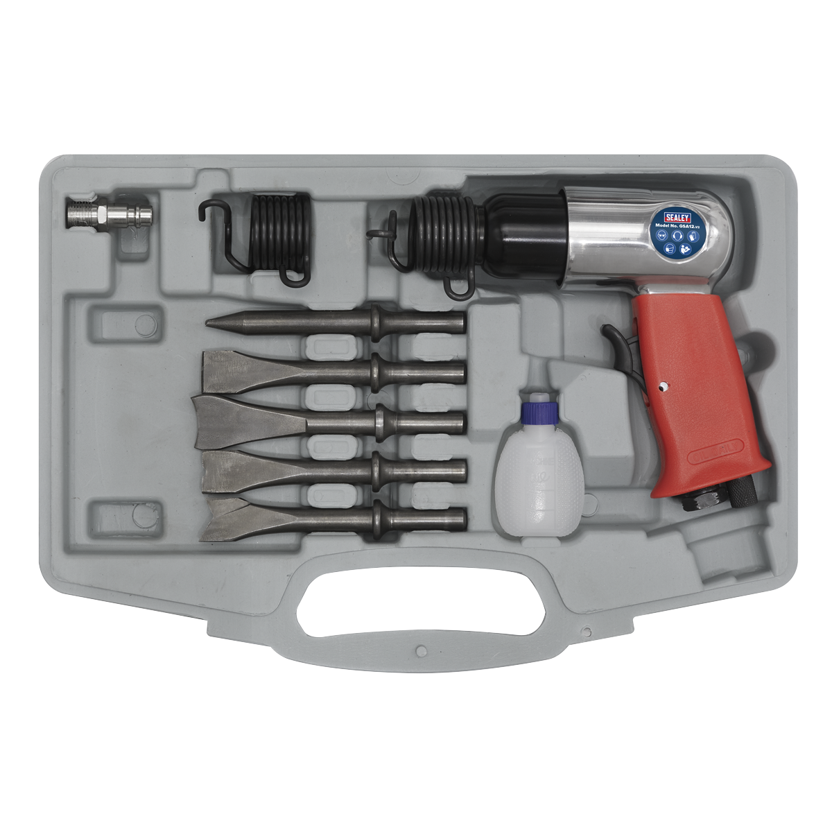 Sealey Air Hammer Kit Medium Stroke With Handle Exhaust and Soft Grip GSA12