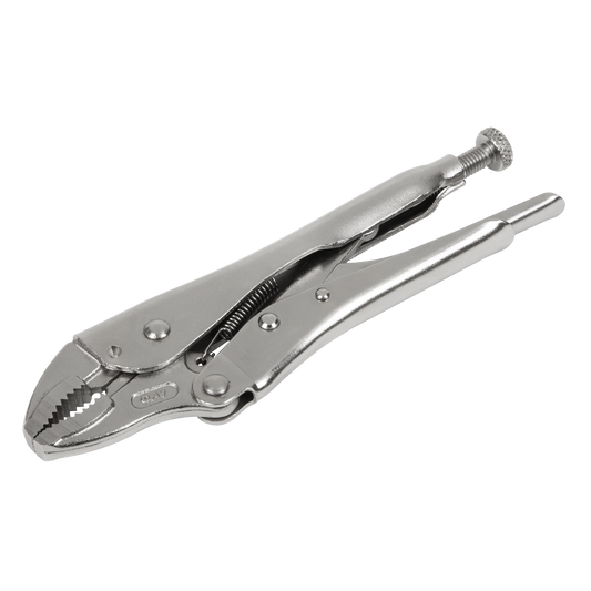 Sealey Locking Pliers Curved Jaws 190mm 0-38mm Capacity Knurled Silver AK6820