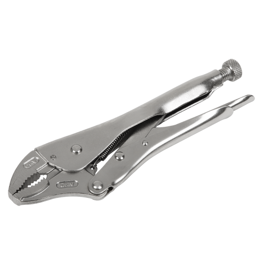 Sealey Locking Pliers Curved Jaws 235mm 0-63mm Capacity Knurled Silver AK6821
