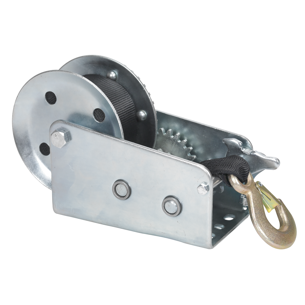 Sealey Geared Hand Winch Steel With 10m Webbing Strap 900kg Capacity GWW2000M