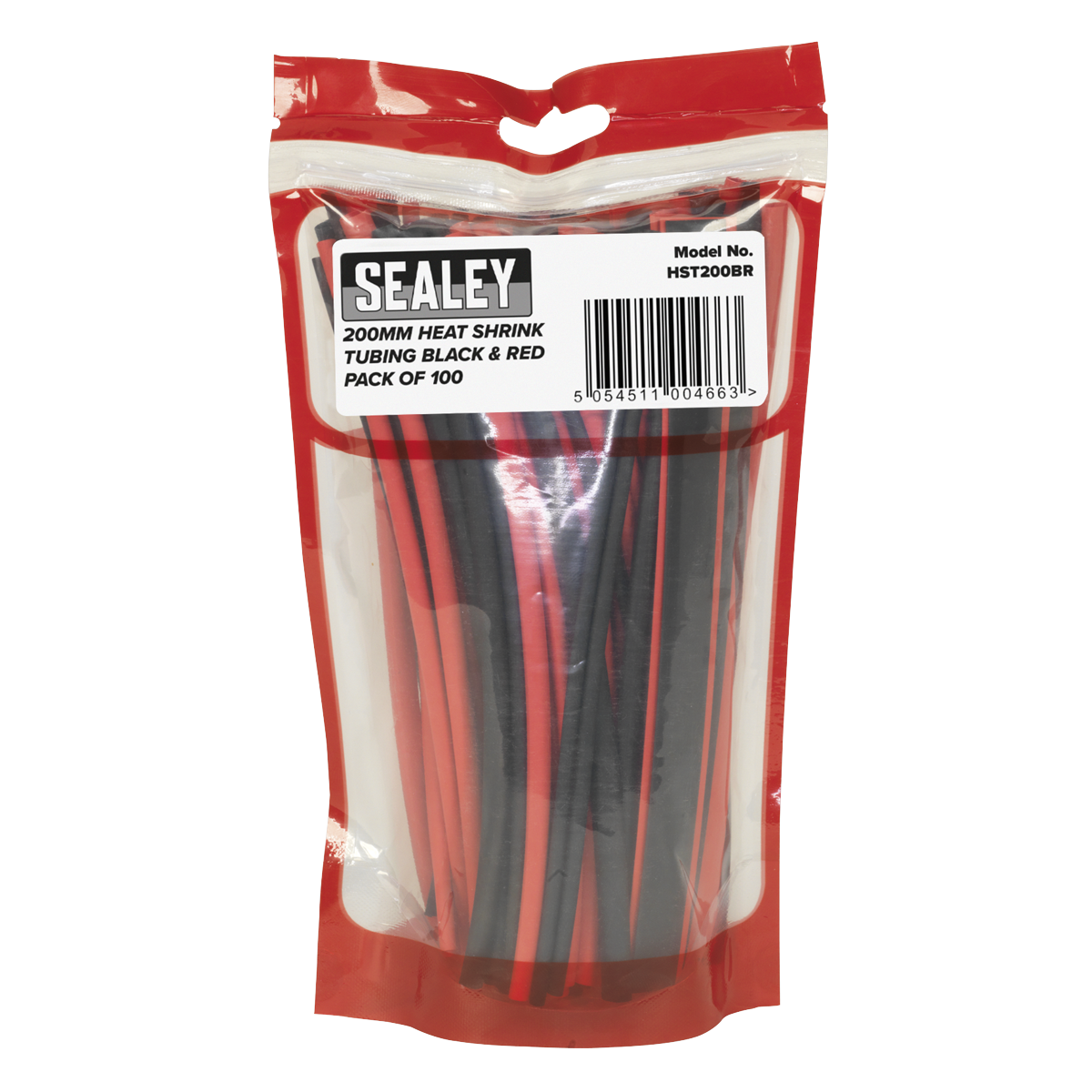 Sealey Heat Shrink Tubing Sleeve Black & Red 200mm 100 Pieces RoHS HST200BR