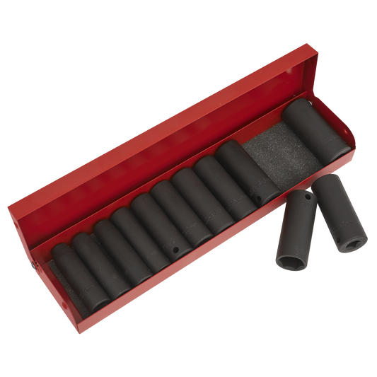 Sealey Impact Socket Set 12 Pieces Deep 3/8" Square Drive Metric/Imperial AK683