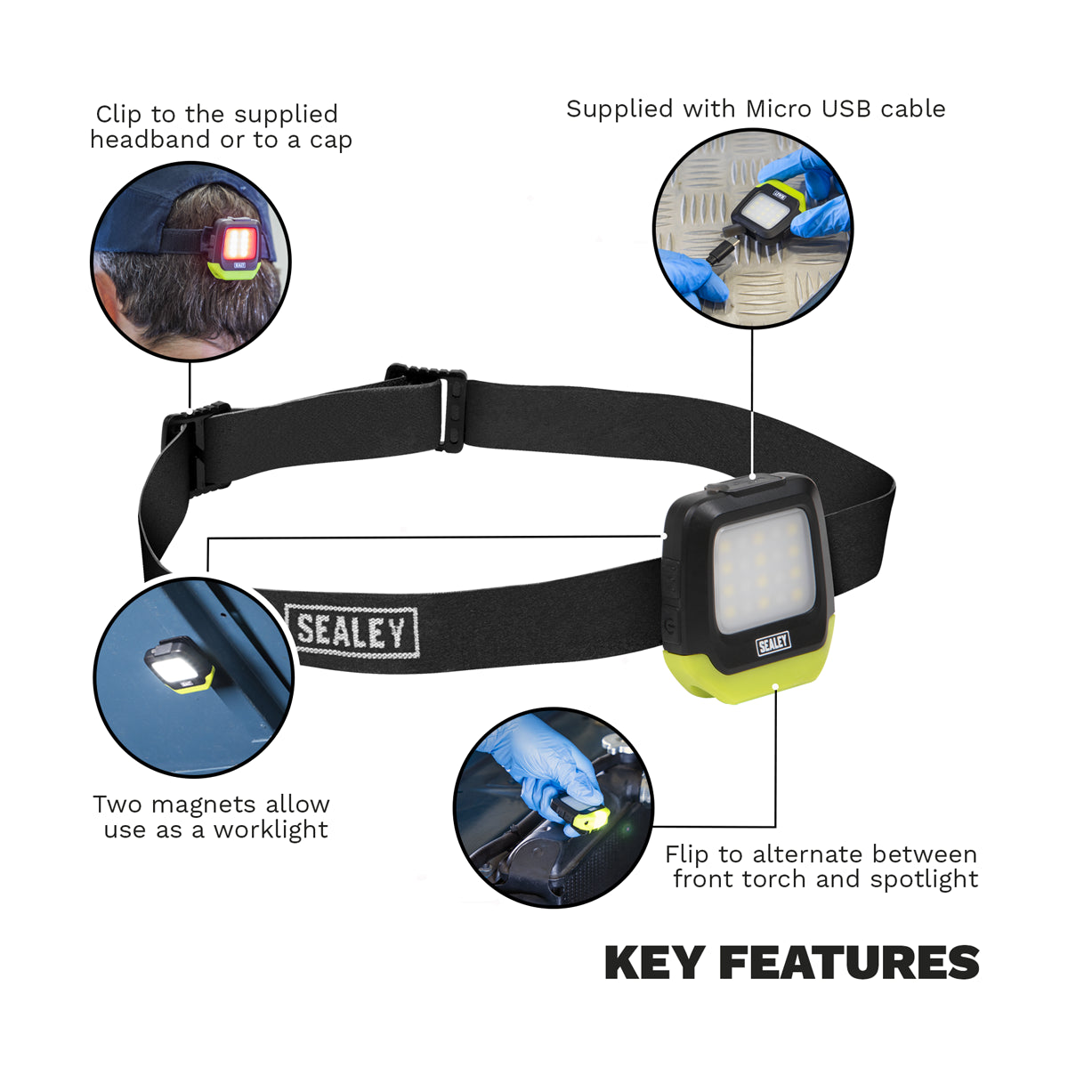Sealey 2W & 1.5W SMD LED Rechargeable Clip Light With Auto-Sensor HT02LED