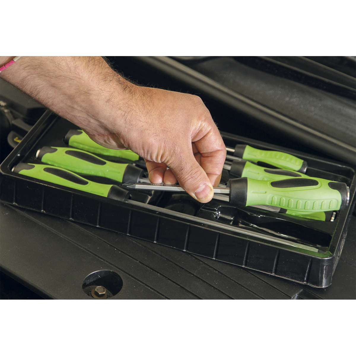 Sealey 8 Piece Hammer Thru Screwdriver Set Hi-Vis Professional Green HV002