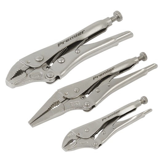 Premier Locking Pliers Set 3 Pieces Set Curved Jaws Soft Grip Handles AK6876