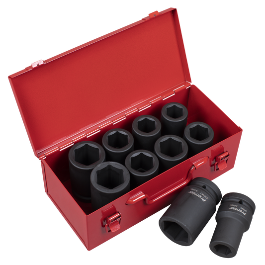 Sealey Impact Socket Set 10 Pieces Deep 1" Square Drive Metric/Imperial AK689