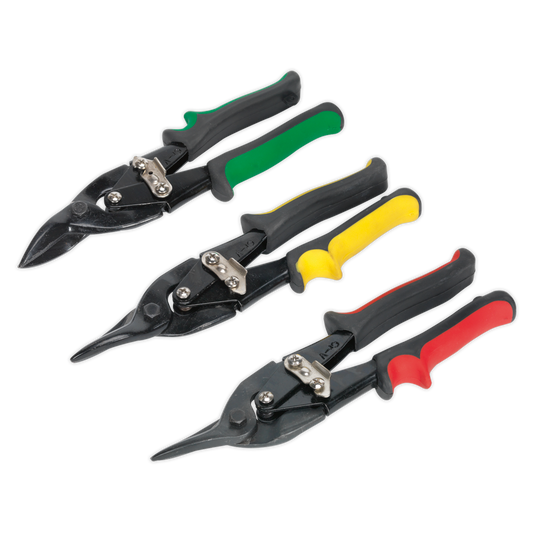 Sealey 3 Piece Aviation Tin Snips Set Steel Blades With Serrated Jaws AK6907