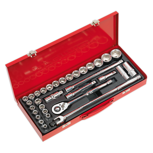 Sealey Socket Set 32 Pcs 1/2" Square Drive 6-Point WallDrive - DuoMetric AK693