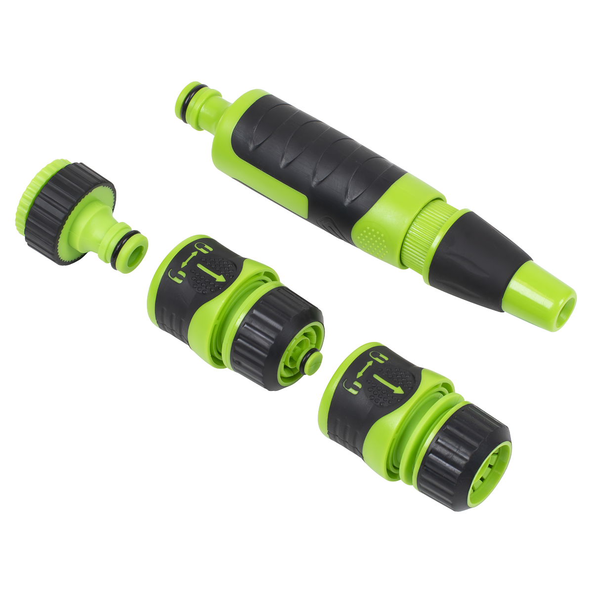 Sealey Deluxe Hose Nozzle & Connector Set 1/2" 3/4" Rubber Handles 4 Pcs JS9611