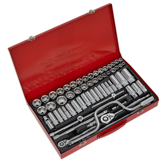 Sealey Socket Set 64pc 3/8" 1/2" Square Drive 6 Point WallDrive DuoMetric AK694