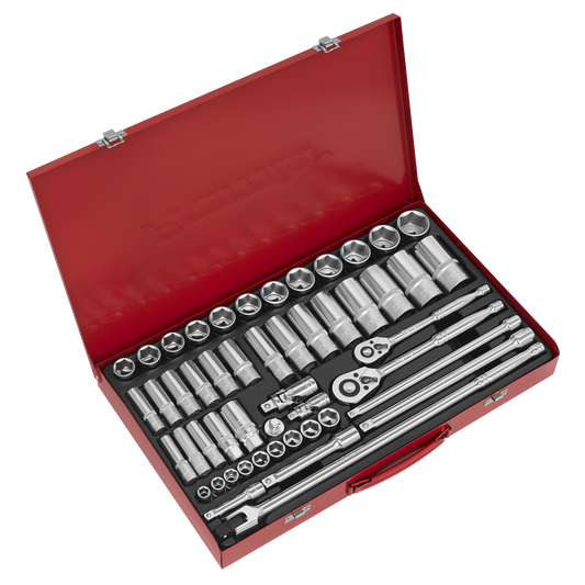 Sealey Socket Set 50pc 3/8" & 1/2" Square Drive 6 Point WallDrive Metric AK6942