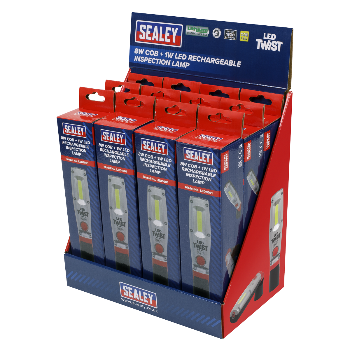Sealey Rechargeable Inspection Lamp 12 Pieces 8W LED 1000 Lumens LED1001DB