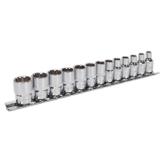 Sealey Socket Set Supplied on Rail 13 Pcs 1/4" Square Drive Total Drive AK69813