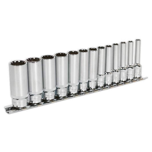 Sealey Socket Set 13 Pieces Deep 1/4" Square Drive Total Drive AK69813D