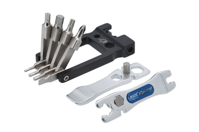 LASER 8166 LTR Alloy Folding Tool Kit 11 in 1 Hex Keys Screwdriver Tyre Lever