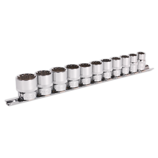Sealey Socket Set Supplied on Rail 11 Pcs 3/8" Square Drive Total Drive AK69911