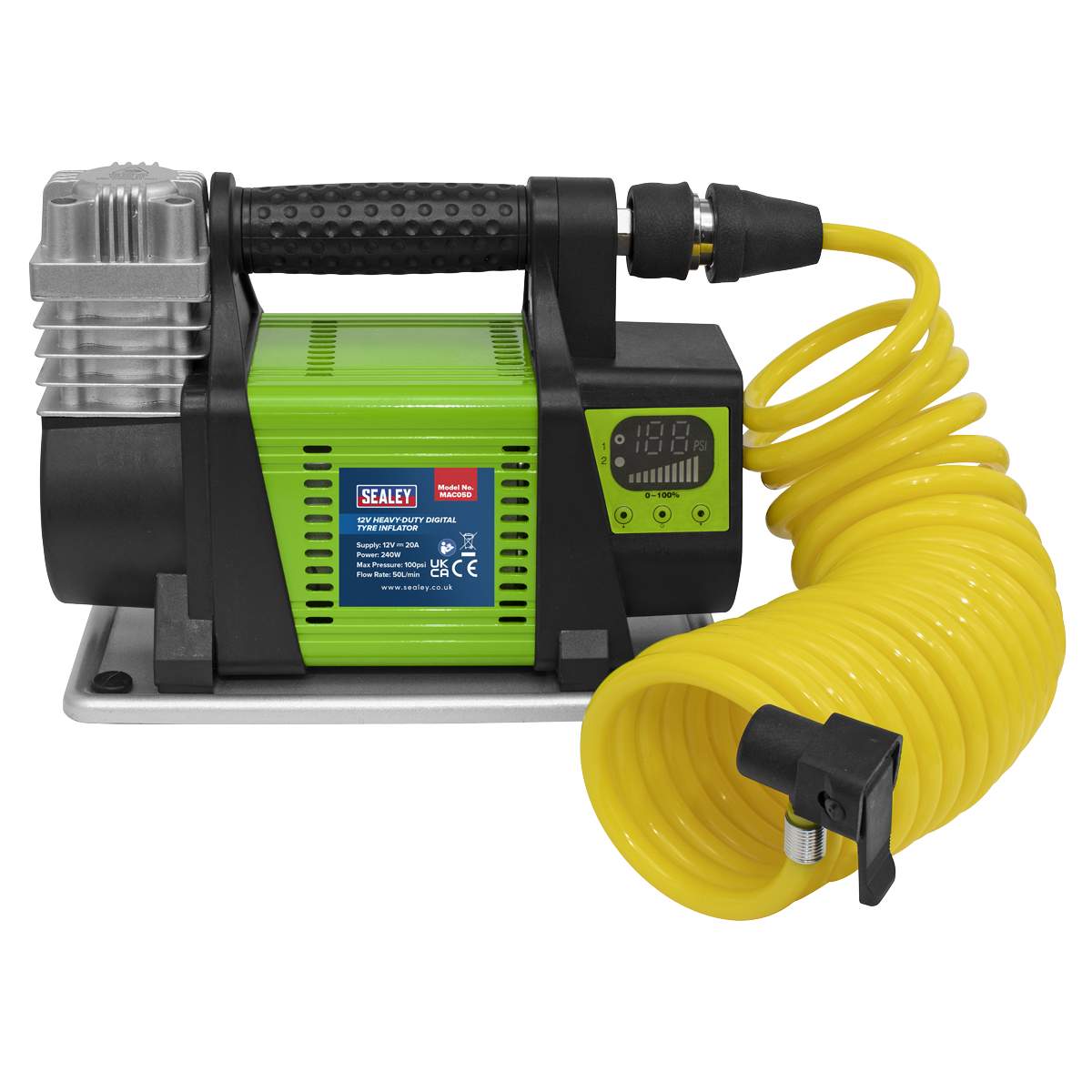 Sealey 12V Heavy Duty Digital Tyre Inflator Maximum Pressure 100PSI MAC05D
