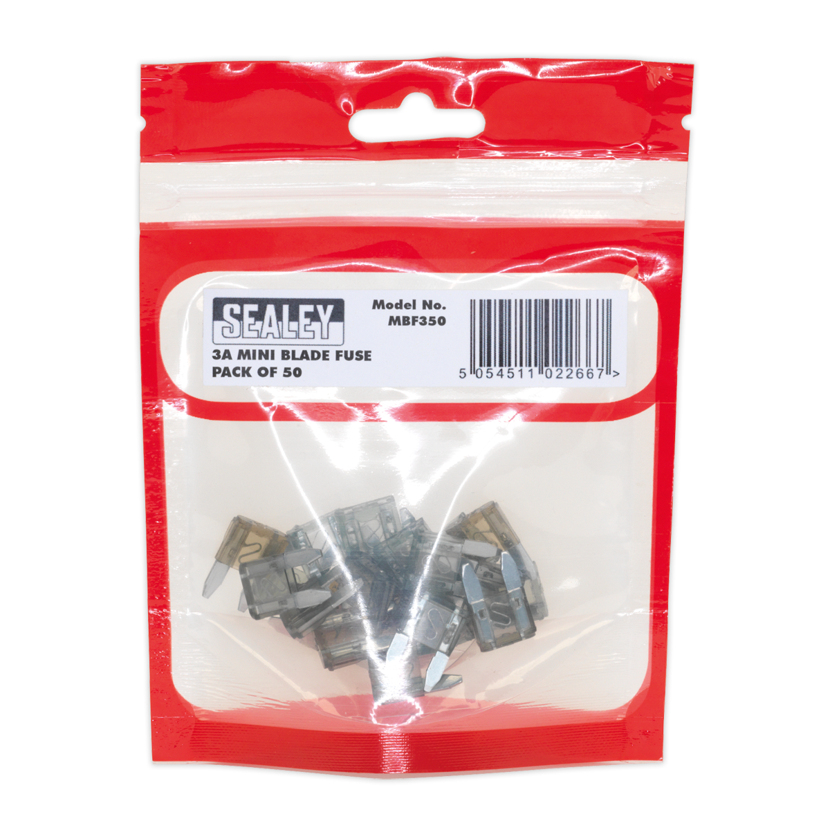 Sealey Automotive Mini Fuse Blade Electrical 3A 50 Pieces Car Van Purple MBF350