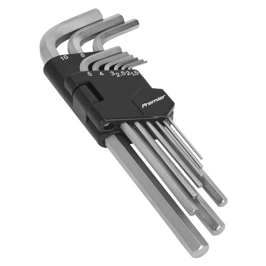 Sealey Hex Key Set With Satin Chrome Finish 9 Pieces Long Metric AK7136