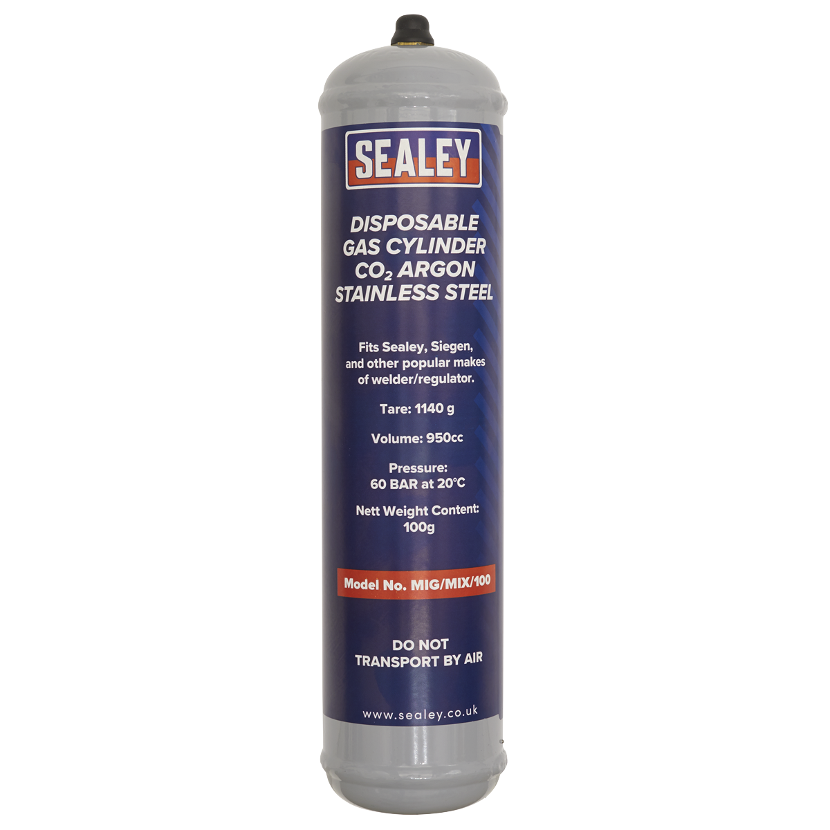 Sealey MIG Welding Gas Cylinder 60L Disposable CO2 Argon 1hr MIG/MIX/100