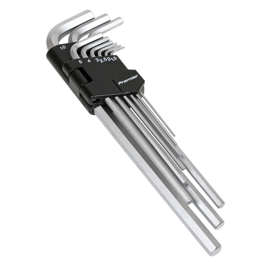 Sealey Hex Key Set With Satin Chrome Finish 9 Pieces Extra-Long Metric AK7137