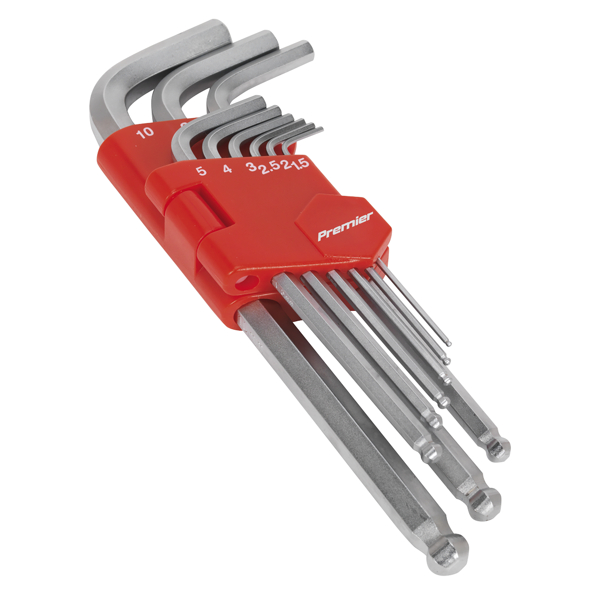 Sealey Ball-End Hex Key Set With Satin Chrome Finish 9 Pieces Long Metric AK7139