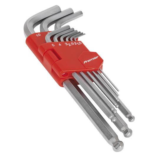 Sealey Ball-End Hex Key Set With Satin Chrome Finish 9 Pieces Long Metric AK7139