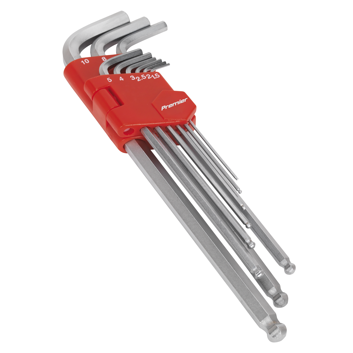 Sealey Ball-End Hex Key Set Satin Chrome Finish 9 Pcs Extra-Long Metric AK7140