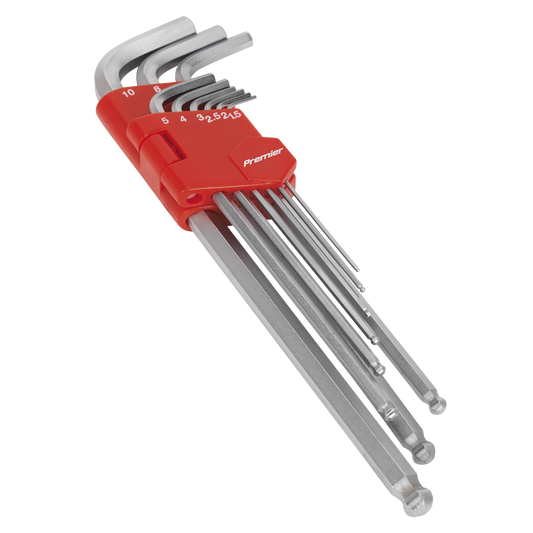 Sealey Ball-End Hex Key Set Satin Chrome Finish 9 Pcs Extra-Long Metric AK7140