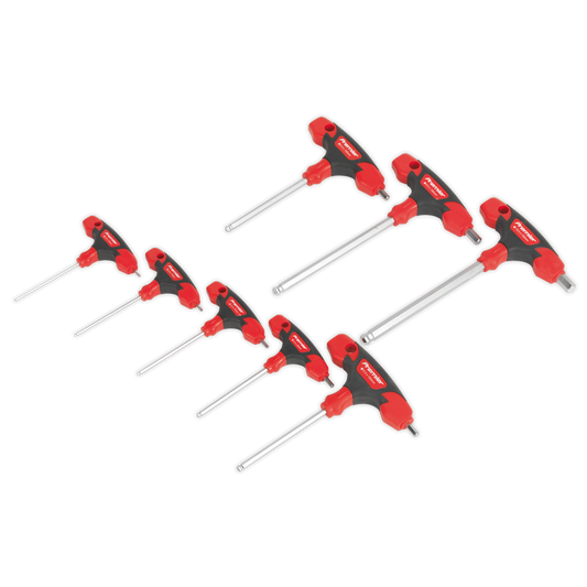 Sealey Ball-End Hex Key Set With Storage Stand 8 Pieces T-Handle Metric AK7144