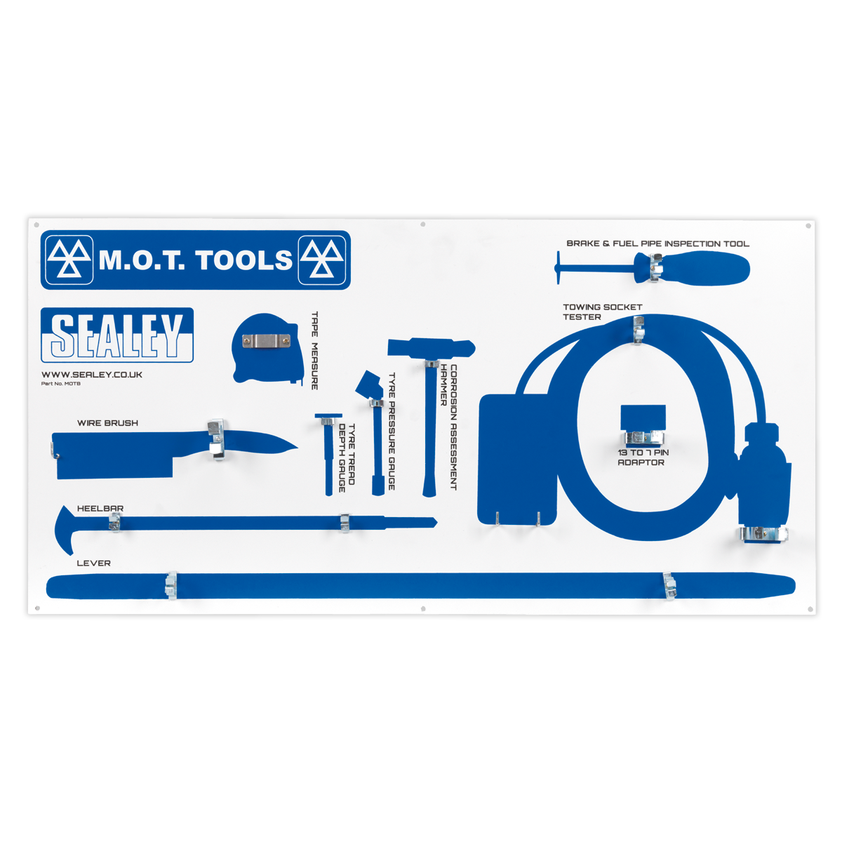 Sealey MOT Tool Board With Tools Wall Mountable With Fitting Kit MOTBKIT