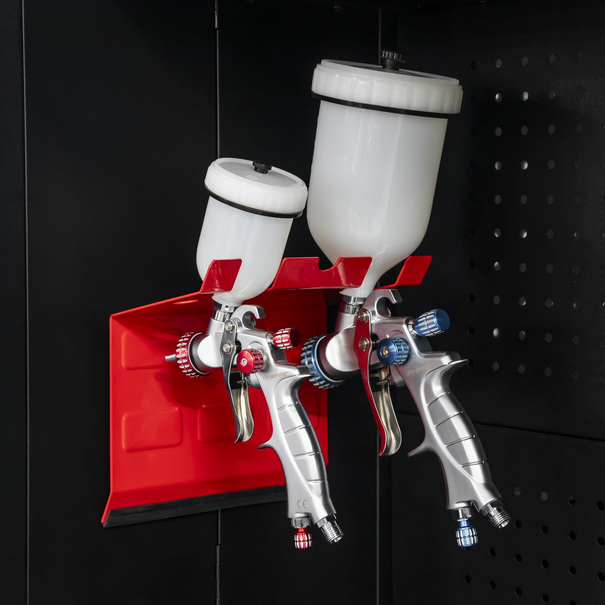 Sealey Heavy Duty Magnetic Spray Gun Holder PVC Bumper - 2 Gun Red MSH03