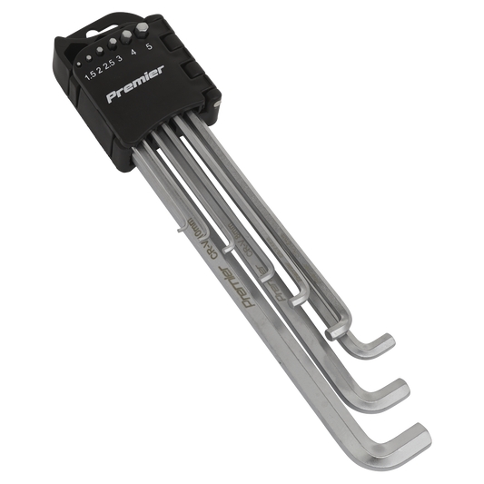 Sealey Hex Key Set 9 Pcs Extra-Long Stubby Element Chrome Vanadium Steel AK7174