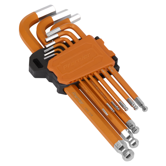 Sealey Premier Imperial Long Hex Key Set Ball-End 62.5 To 177mm 9 Pieces AK71750