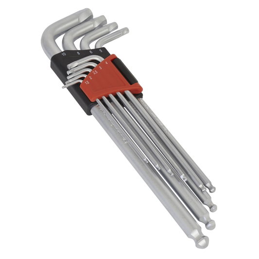 Sealey Metric Lock-On Ball End Hex Key Set With Satin Chrome Finish 9pc AK7180