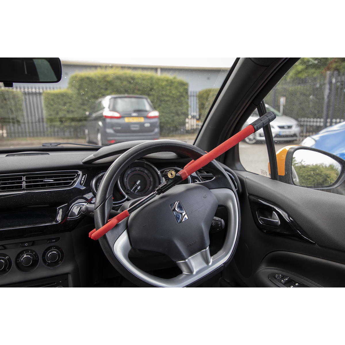 Sealey Steering Wheel Lock With Vinyl Coating & Two Keys - Red/Black PB393