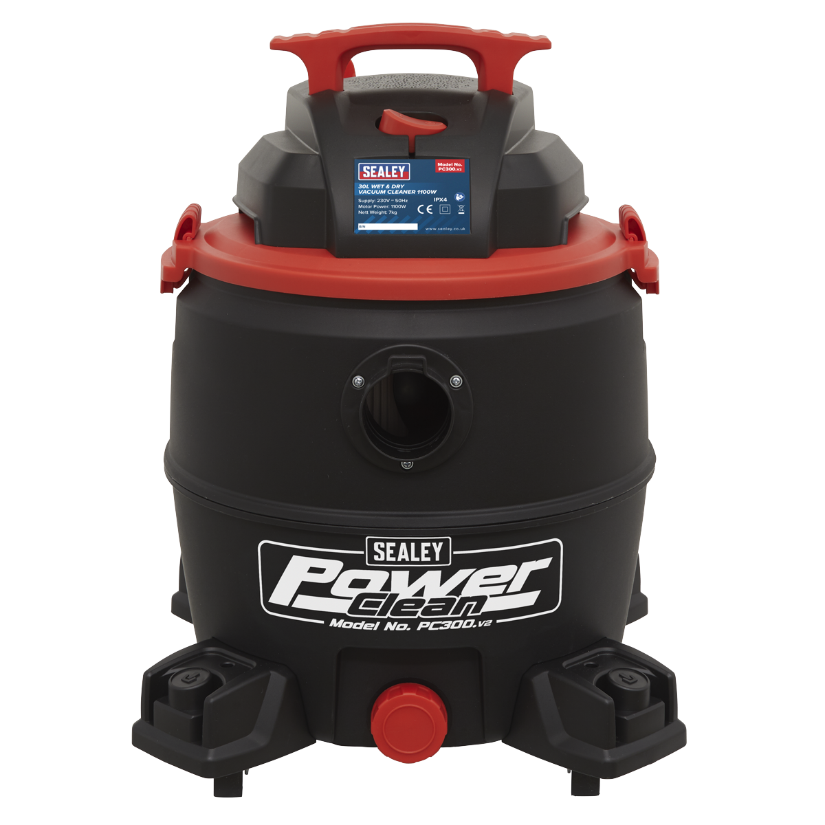 Sealey 230V 1400W 30 Litre Wet/Dry Vacuum Cleaner With 4m Cable 3-Pin Plug PC300