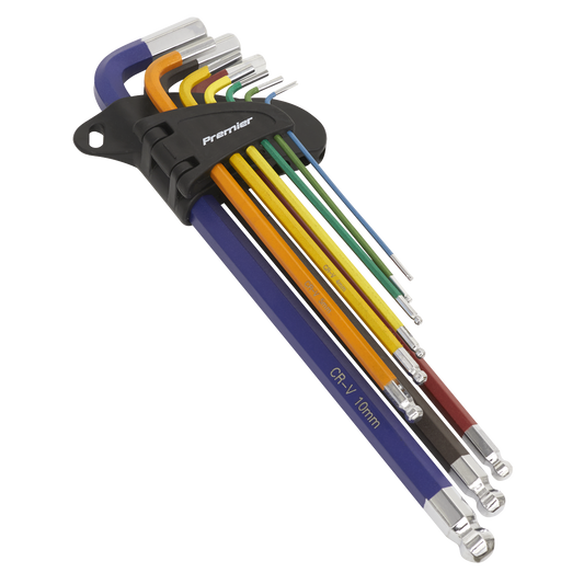 Sealey Ball-End Hex Key Set 9pc Extra Long Metric Chrome Vanadium Steel AK7191