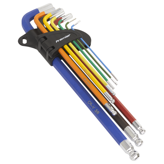 Sealey Ball-End Hex Key Set Extra Long 9 Pieces Colour-Coded Imperial AK7198