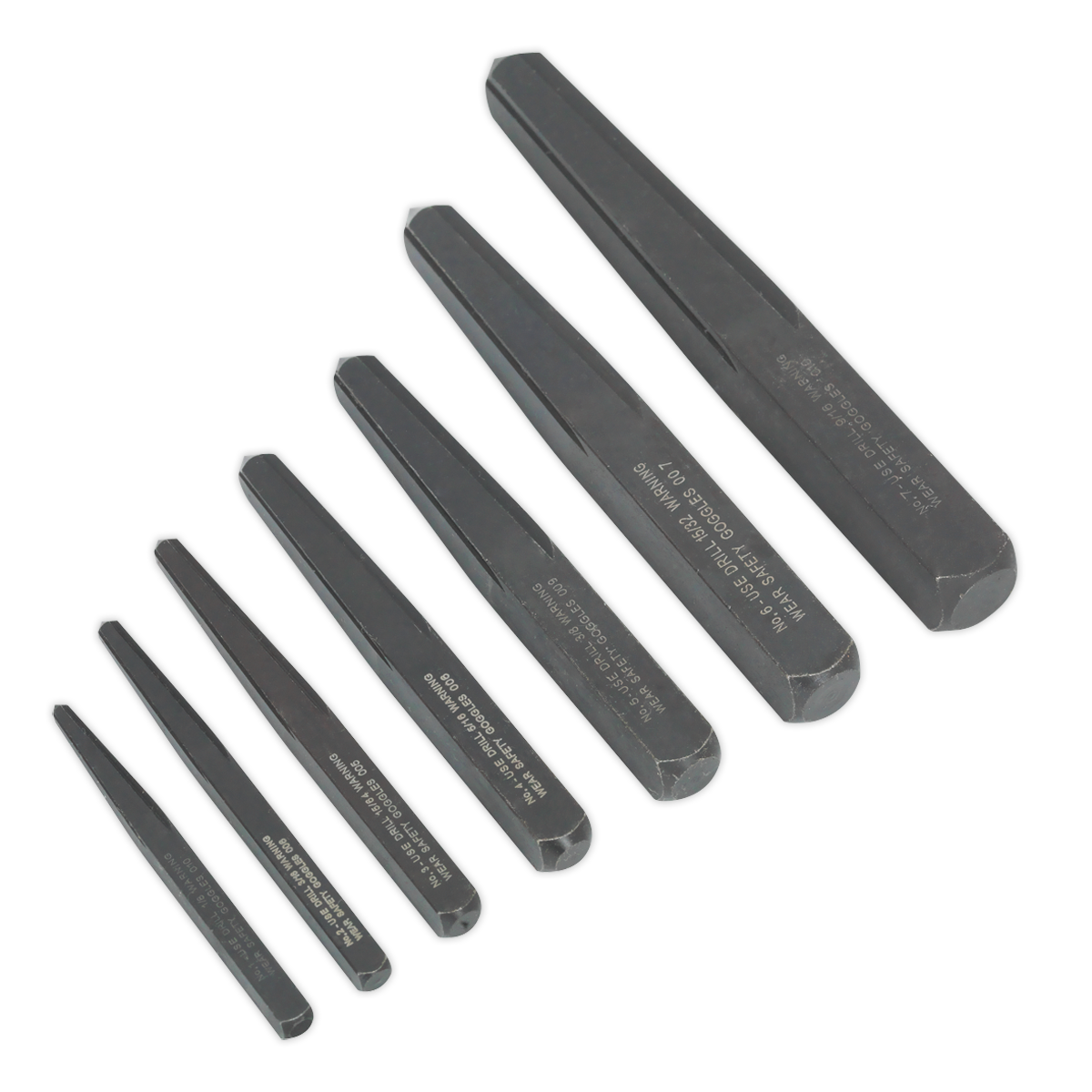 Sealey Screw Extractor Set 7 Pcs Square Type Chemically Blackened Finish AK720
