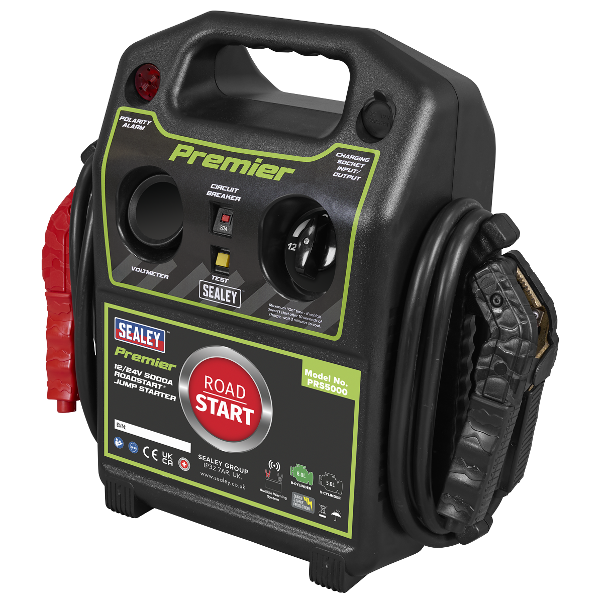 Sealey 12/24V Premier RoadStart Jump Starter 5000A With 15V 3A Charger PRS5000
