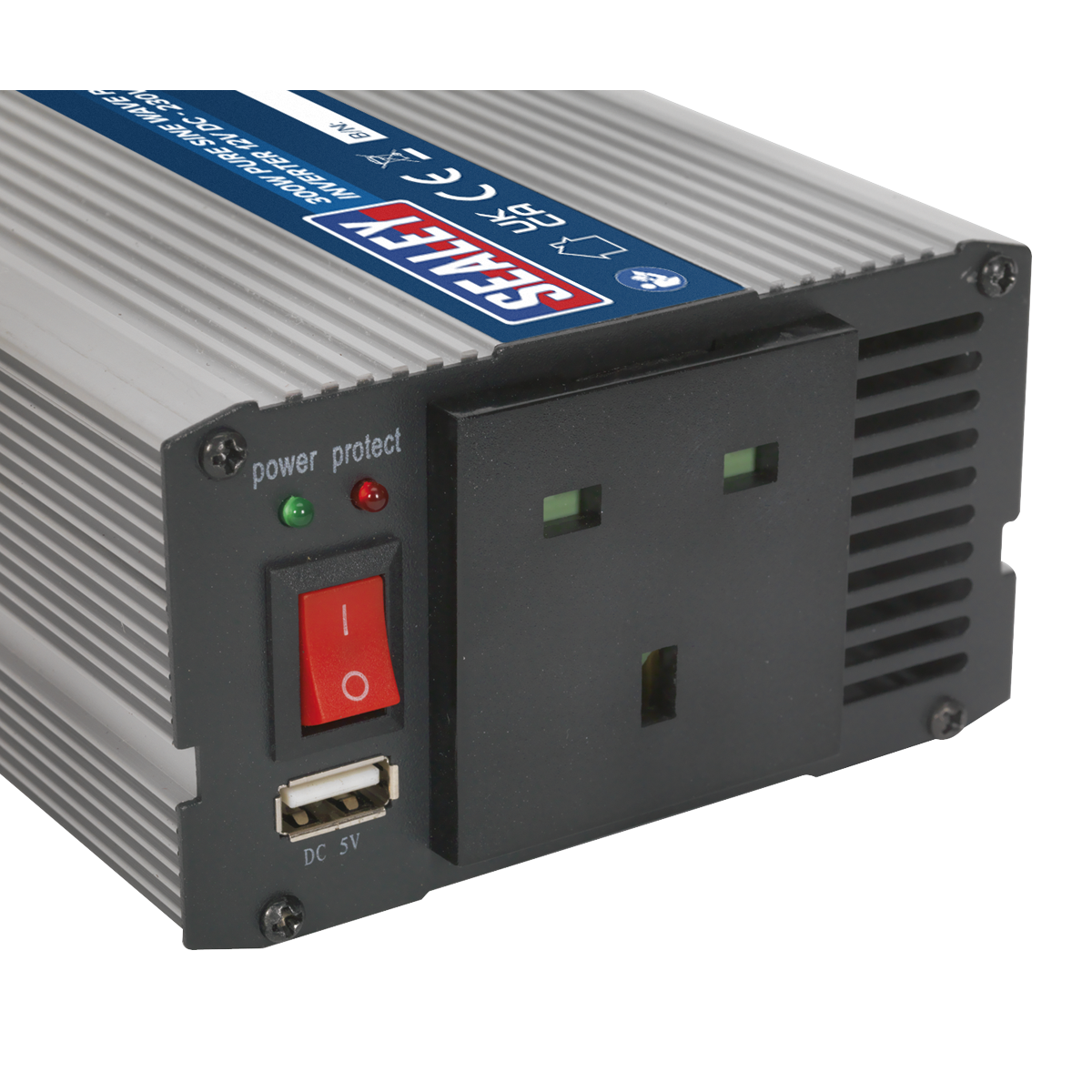 Sealey Power Inverter Pure Sine Wave USB Outlet 300W 12V DC - 230V 50Hz PSI300