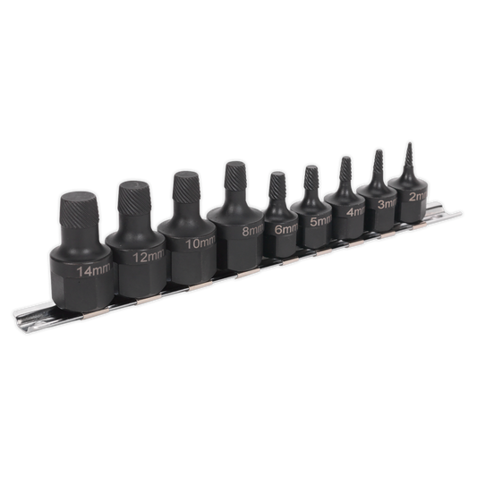 Sealey Stud Extractor Set Left-Hand Tapered Spiral Design 9 Pieces AK7222