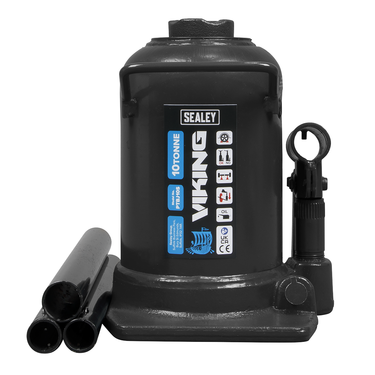 Sealey 10 Tonne Bottle Jack With Telescopic Ram & Safety Overload Valve PTBJ10S